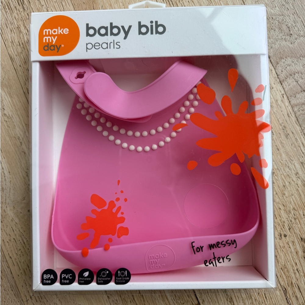 Make My Day Silicon Baby Bib with Pearls
